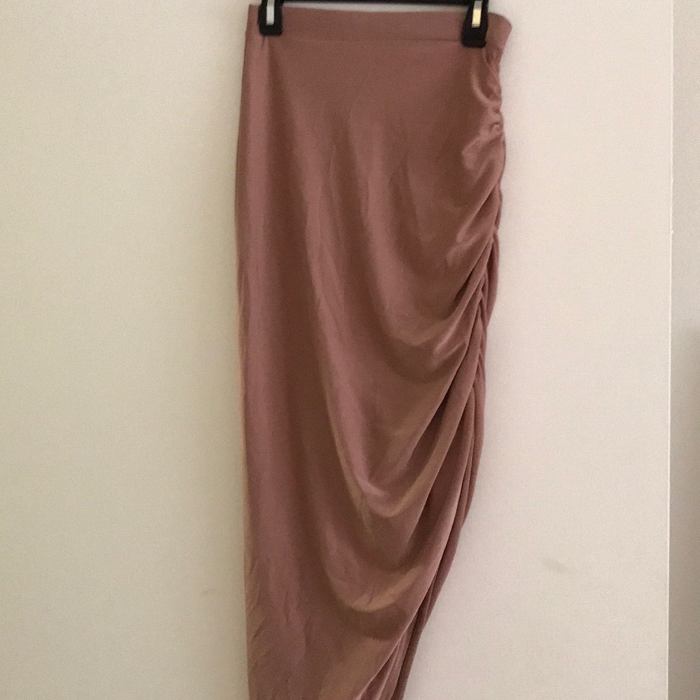 Missguided Ruched Side Slit Slinky Midi Skirt Rose